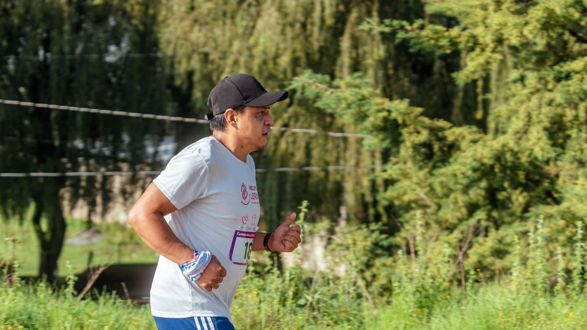 A man running through a park