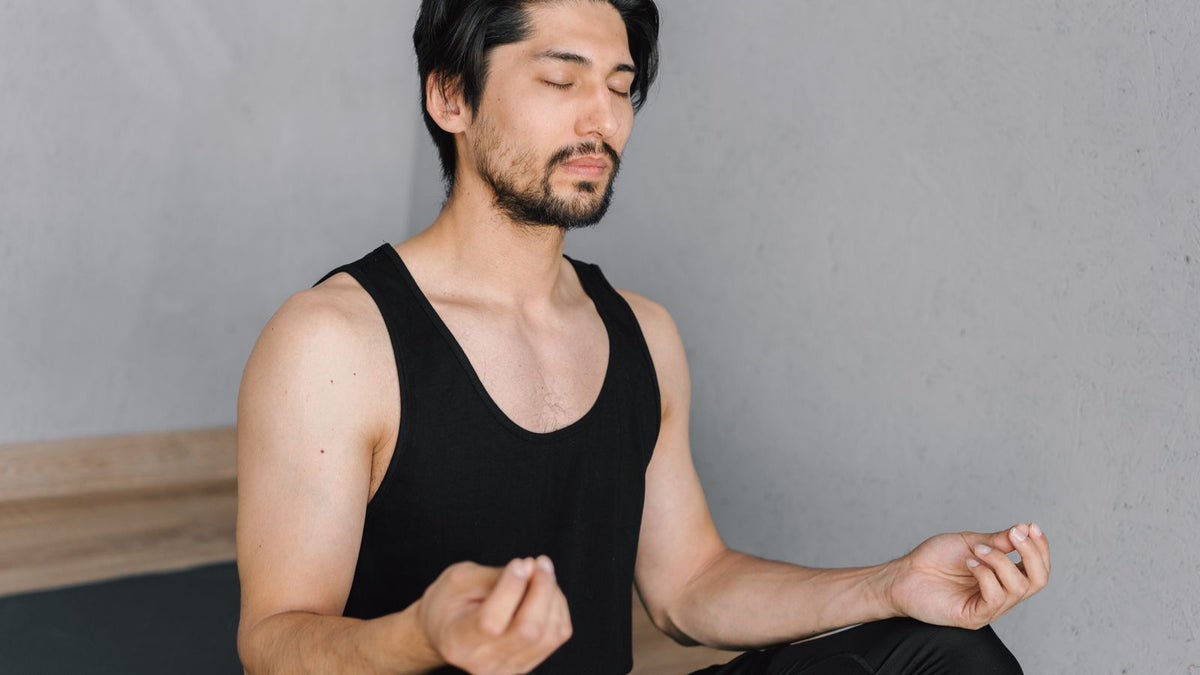 A man practising slow, calm breathing
